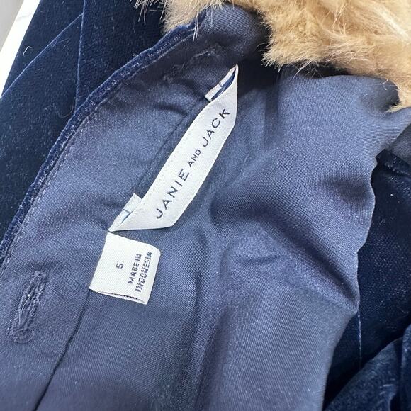 Janie and Jack Blue Velvet Faux Fur Collar Jumpsuit - Picture 9 of 9